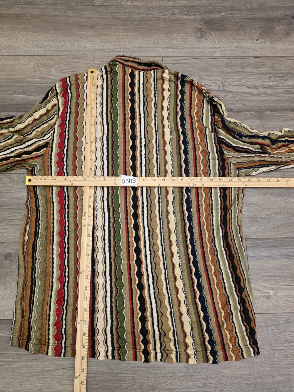 COOGI Multicolor Striped Long Sleeve Button-Down Shirt - Red, Green, Black, Tan - Picture 8 of 11